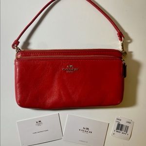 COACH NY Red Leather Double Zip Wristlet/Wallet